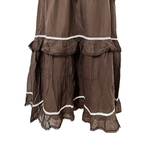 Anthropologie Puff Sleeve Tiered Maxi Dress Size S Brown Smocked Prairie NEW - Picture 4 of 9